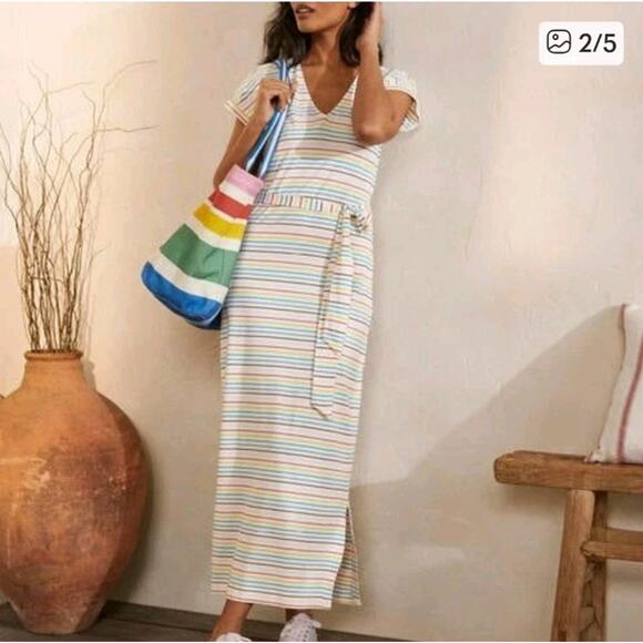 Boden White Colorful Summer Rainbow Striped Ella T-Shirt Maxi Dress Size 12 - Picture 2 of 10